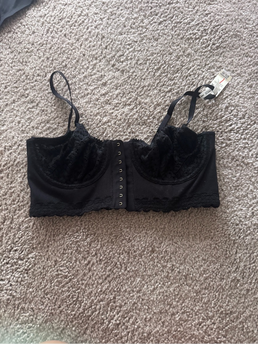 aerie Black Lace Longline Hook-Front Bralette